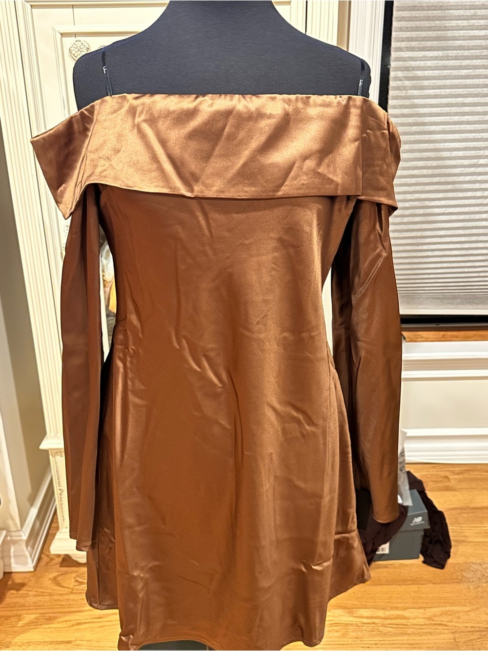 Lulus Chocolate Brown Satin Off Shoulder Mini Dress NWT XL